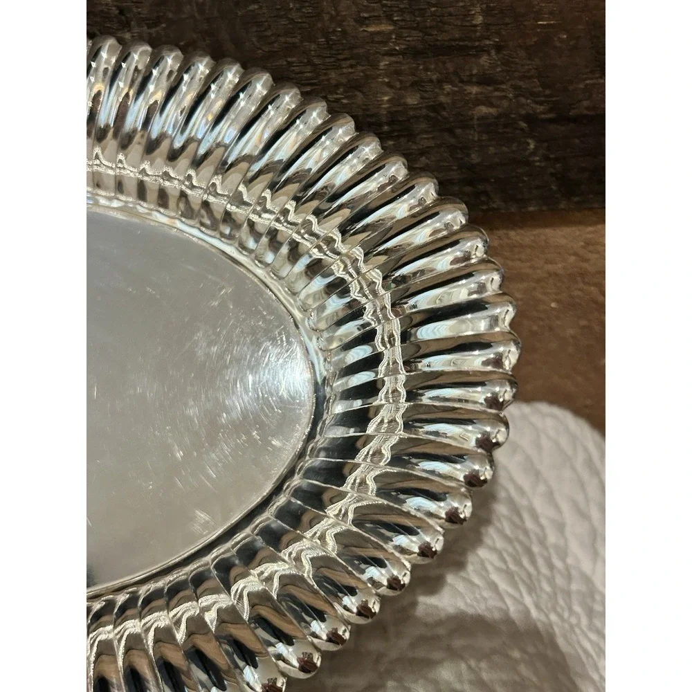 Vintage Oval PRILL SILVER Plated Ribbed Serving Dish w/ Scalloped Edge – 10 X 6½